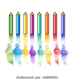 Set of Artistic pencils. Children creativity. I love school digital illustration. Back to school. Painting drawing and coloring. Pen. Education design elements. Back to School Shopping. Vector cartoon