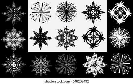 Set of artistic snowflake icon vector illustrations