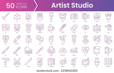 Set of artistic studio icons. Gradient style icon bundle. Vector Illustration