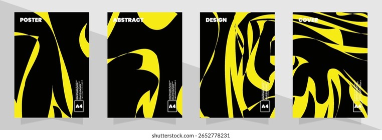 Set of artistic swirl texture black and yellow color with flowing forms, can be used for background visuals or poster design