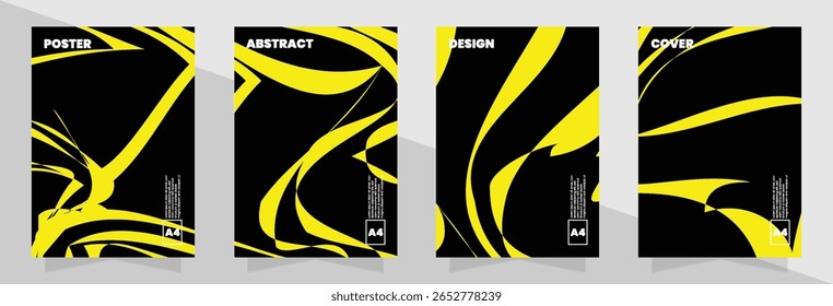 Set of artistic swirl texture black and yellow color with flowing forms, can be used for background visuals or poster design