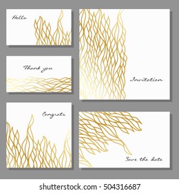 Set of artistic universal cards design templates business in gold, flyers, invitations, abstract flowers in doodle style