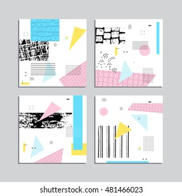 Set of artistic vector greeting cards design. Colorful frame pattern textures for wedding, anniversary, birthday, Valentine's day, party, poster, card, invitation, placard, brochure, flyer, template