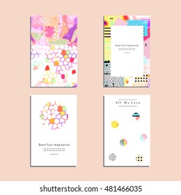 Set of artistic vector greeting cards design. Colorful frame pattern textures for wedding, anniversary, birthday, Valentine's day, party, poster, card, invitation, placard, brochure, flyer, template