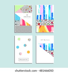 Set of artistic vector greeting cards design. Colorful frame pattern textures for wedding, anniversary, birthday, Valentine's day, party, poster, card, invitation, placard, brochure, flyer, template