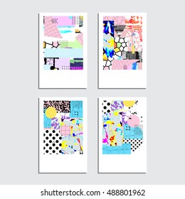 Set of artistic vector greeting cards design. Colorful frame pattern textures for wedding, anniversary, birthday, Valentine's day, party, poster, card, invitation, placard, brochure, flyer, template