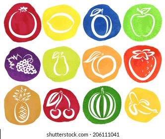 Set Artistic Watercolor Sketch Fruits Stock Vector Royalty Free