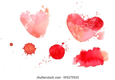 A set of artistic watercolour pink background textures with brushstrokes. Abstract red stains. Scalable vector graphic on white background