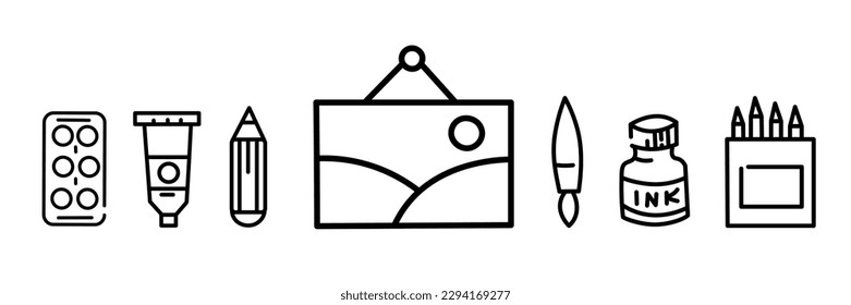 Set of artist's supplies on white background