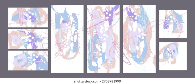 Conjunto de pinturas artísticas Elegante invierno frío natural pastel apagado pálido tonos tranquilos Plantillas de tarjeta. Colección de invitaciones románticas Fondos de abstracción Color
