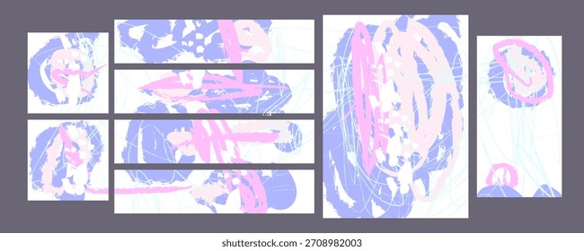 Conjunto de pinturas artísticas Elegante invierno frío natural pastel apagado pálido tonos tranquilos Plantillas de tarjeta. Colección de invitaciones románticas Fondos de abstracción Color