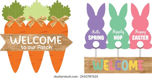 set of Artwork Easter hanging decoration sign and carrot sign, and you can easily hang on your wall or door to celebrate Easter, adding a funny festival atmosphere to your spring Easter party.