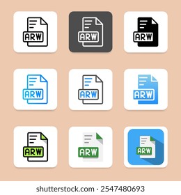 Set of arw file format icons in flat style for a modern look