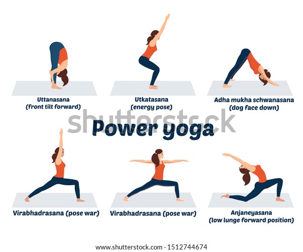 Set Asanas Power Yoga Poses Dynamic Stock Vektorgrafik Lizenzfrei