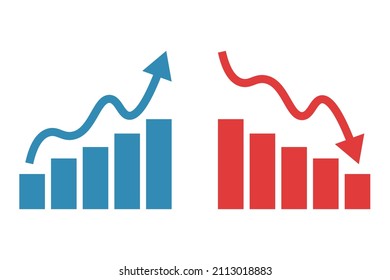 Set of ascending arrow and bar, and decreasing arrow and bar. Vector.