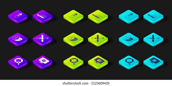 Set Ashtray with cigarette, Tobacco leaf, Cigarette,  and Electronic icon. Vector