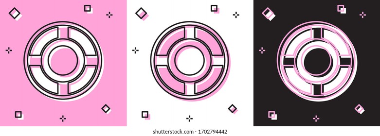 Ajuste el icono del cenicero aislado en fondo negro y rosa y blanco. Ilustración vectorial