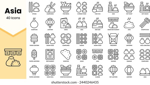 Set of asia icons. Simple line art style icons pack. Vector illustration