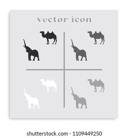Set of asian animals flat black and white vector icon.