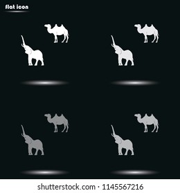 Set of asian animals flat grayscale vector icon.