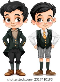 Ilustración de un niño asiático con uniforme escolar
