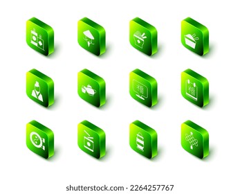 Set Asian or Chinese conical straw hat, noodles bowl, ice with chopstick, New Year, paper lantern,  and drum icon. Vector