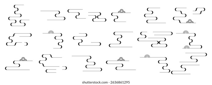 Set of Asian cloud designs. Japanese and Chinese style decorative geometric cloud elements