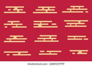 A set of Asian clouds in a minimalist geometric style. Traditional Japanese and Chinese clouds for design. Vector illustration.