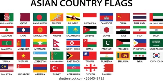 Gruppe von Flaggen asiatischer Länder einzeln auf weißem Hintergrund, Vektor