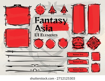 Set of Asian Fantasy Elements for user interface, poster, video. Fantasy magic HUD. Template for rpg game interface. Vector Illustration EPS10