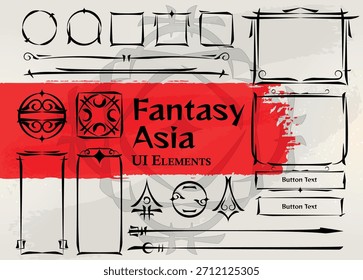 Set of Asian Fantasy Elements for user interface, poster, video. Fantasy magic HUD. Template for rpg game interface. Vector Illustration EPS10