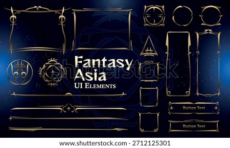 Set of Asian Fantasy Elements for user interface, poster, video. Fantasy magic HUD. Template for rpg game interface. Vector Illustration EPS10