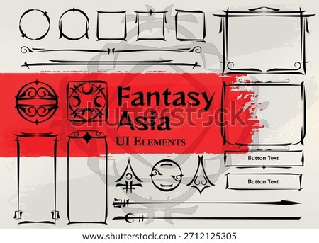 Set of Asian Fantasy Elements for user interface, poster, video. Fantasy magic HUD. Template for rpg game interface. Vector Illustration EPS10