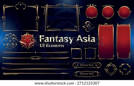 Set of Asian Fantasy Elements for user interface, poster, video. Fantasy magic HUD. Template for rpg game interface. Vector Illustration EPS10