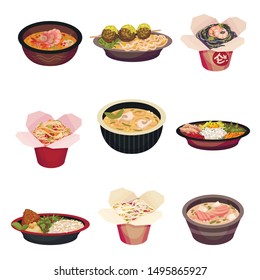Set of asian fast food. Vector illustration on a white background.