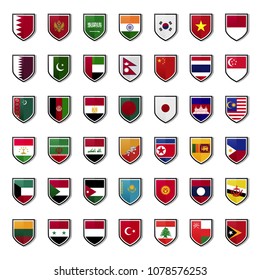 Set asian flags shield badges