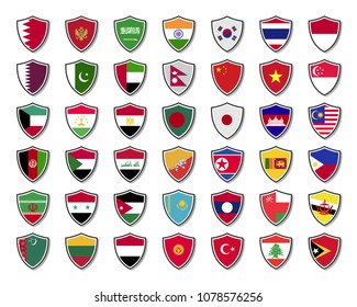 Set asian flags shield badges