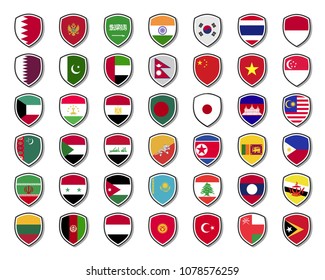 Set asian flags shield badges