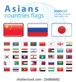  Set of Asian flags, vector illustration.