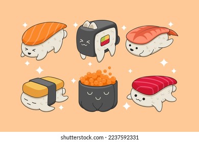 set de comida asiática lindo personaje de sushi