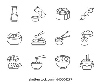 Set Of Asian Food Outline Vector Icons. Cafe And Restaurant Icons Set.