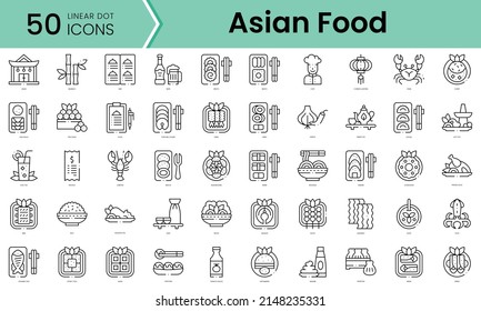 Set of asian food restaurant icons. Line art style icons bundle. vector illustration