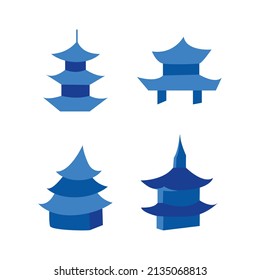Set of asian pagoda temples. Vector illustration on isolated background. Tiered Towers in japanese, chinese style. 