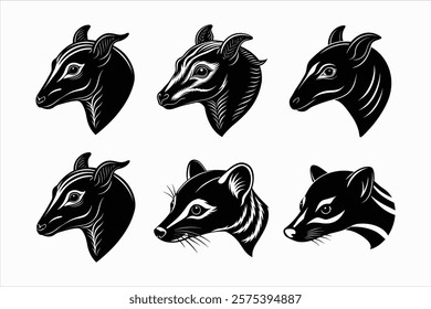 Set of Asian palm civet head vector illustration