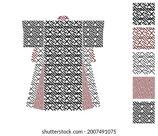 Set of Asian patterns seamless swatches. Indonesian batik design, classic Chinese-Korean patterns, traditional Japanese fabric designs, wagara for furoshiki, kimono, hanfu, cheongsam, hanbok.