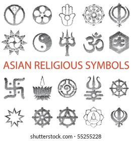 Set of Asian symbols Vector pencil scribble