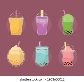 set of asian taiwanese drinks vector illustration design