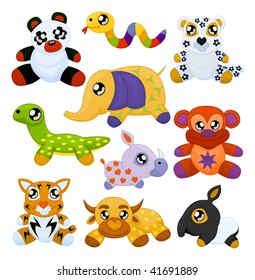 Set of asian toy animals isolated on white
