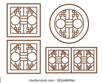 Set of Asian traditional window. Korean windows design bundles