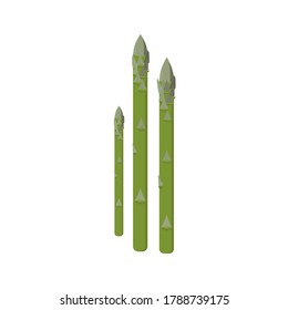 Set of asparagus of different sizes on a white background.